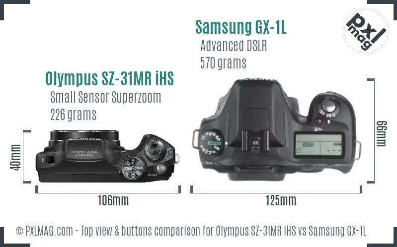 Olympus SZ-31MR iHS vs Samsung GX-1L top view buttons comparison