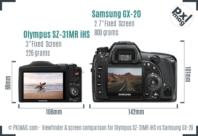 Olympus SZ-31MR iHS vs Samsung GX-20 Screen and Viewfinder comparison