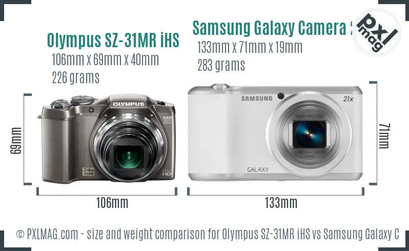 Olympus SZ-31MR iHS vs Samsung Galaxy Camera 2 size comparison