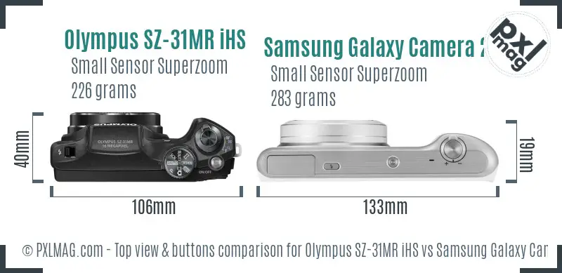 Olympus SZ-31MR iHS vs Samsung Galaxy Camera 2 top view buttons comparison