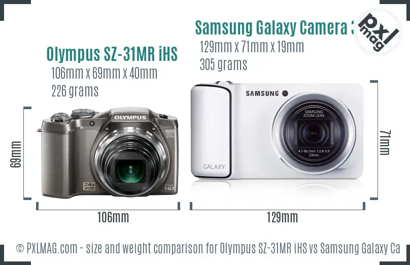 Olympus SZ-31MR iHS vs Samsung Galaxy Camera 3G size comparison