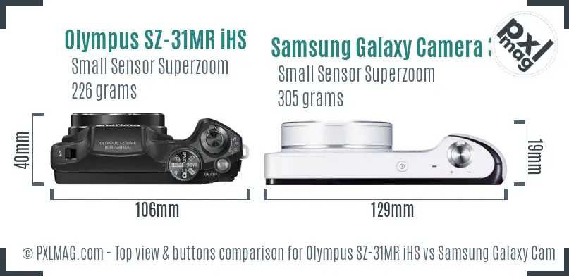 Olympus SZ-31MR iHS vs Samsung Galaxy Camera 3G top view buttons comparison