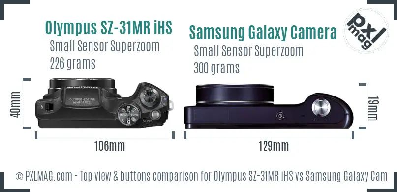 Olympus SZ-31MR iHS vs Samsung Galaxy Camera top view buttons comparison