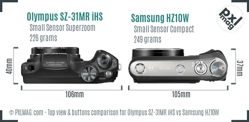 Olympus SZ-31MR iHS vs Samsung HZ10W top view buttons comparison