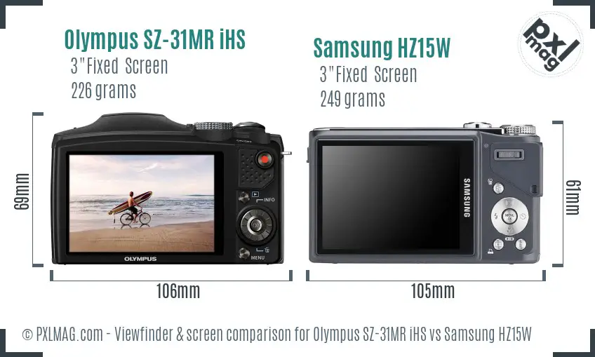 Olympus SZ-31MR iHS vs Samsung HZ15W Screen and Viewfinder comparison