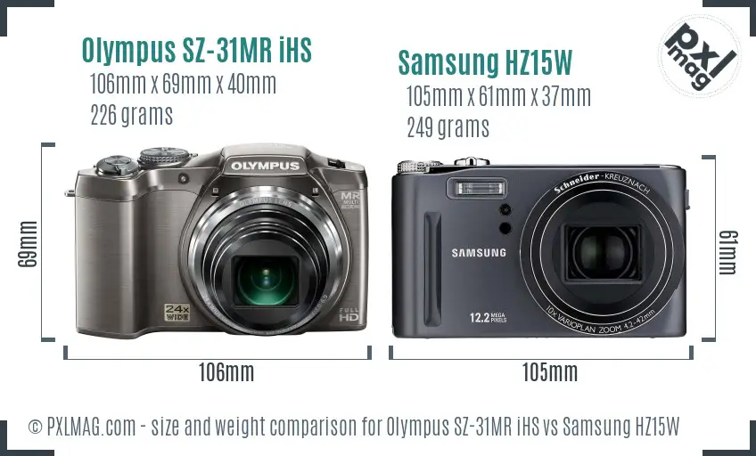 Olympus SZ-31MR iHS vs Samsung HZ15W size comparison