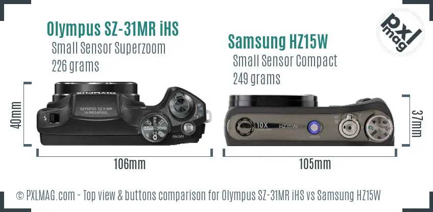 Olympus SZ-31MR iHS vs Samsung HZ15W top view buttons comparison