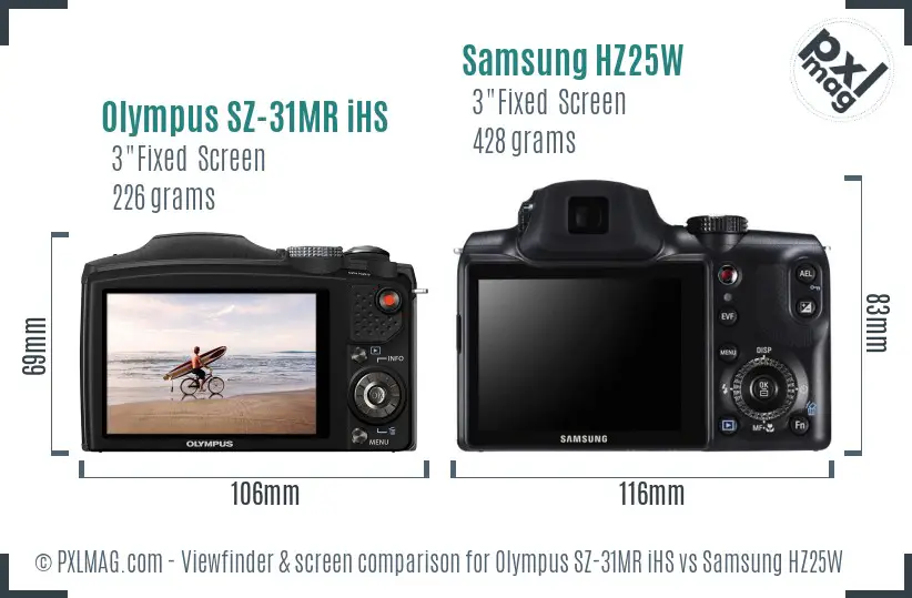 Olympus SZ-31MR iHS vs Samsung HZ25W Screen and Viewfinder comparison