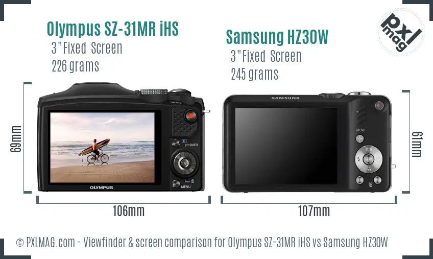 Olympus SZ-31MR iHS vs Samsung HZ30W Screen and Viewfinder comparison