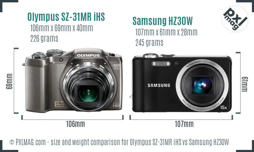 Olympus SZ-31MR iHS vs Samsung HZ30W size comparison