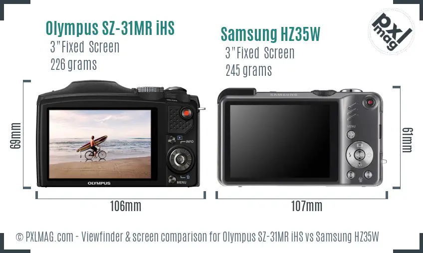 Olympus SZ-31MR iHS vs Samsung HZ35W Screen and Viewfinder comparison