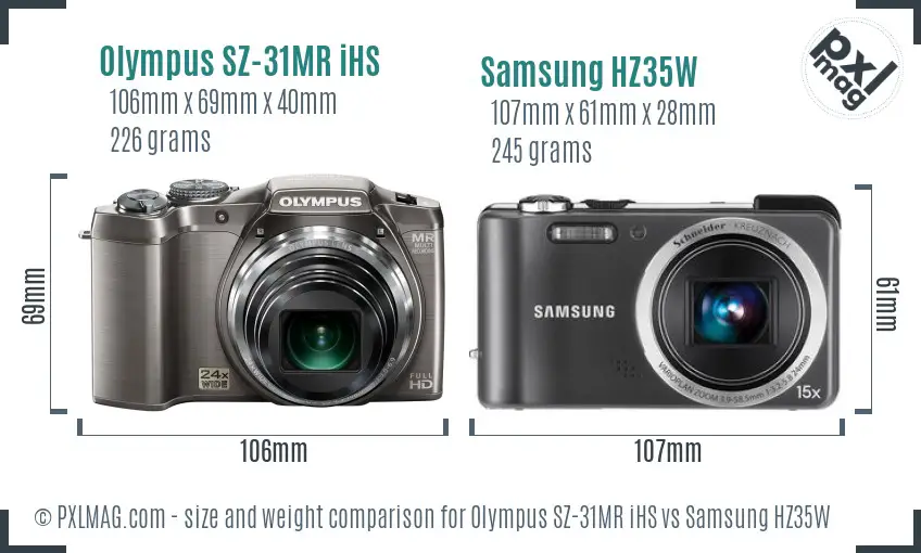 Olympus SZ-31MR iHS vs Samsung HZ35W size comparison