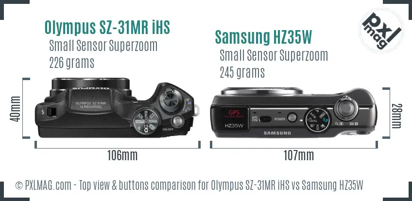 Olympus SZ-31MR iHS vs Samsung HZ35W top view buttons comparison