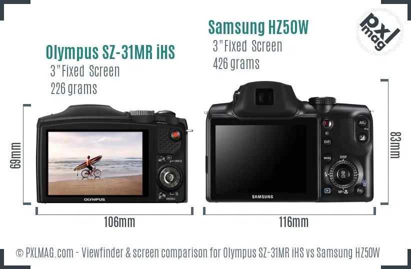 Olympus SZ-31MR iHS vs Samsung HZ50W Screen and Viewfinder comparison