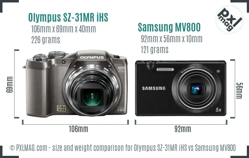 Olympus SZ-31MR iHS vs Samsung MV800 size comparison