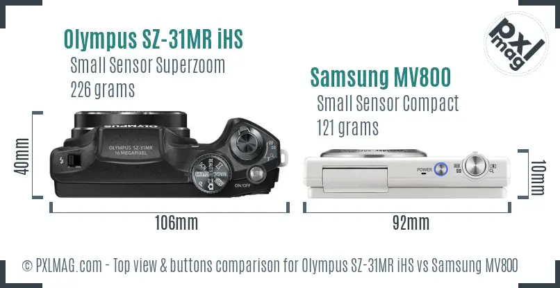 Olympus SZ-31MR iHS vs Samsung MV800 top view buttons comparison