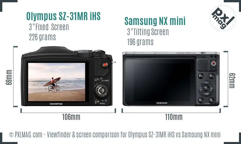 Olympus SZ-31MR iHS vs Samsung NX mini Screen and Viewfinder comparison