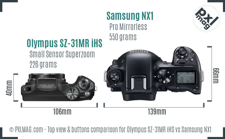 Olympus SZ-31MR iHS vs Samsung NX1 top view buttons comparison