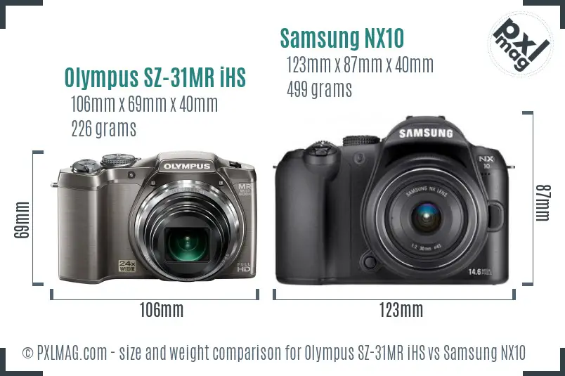Olympus SZ-31MR iHS vs Samsung NX10 size comparison