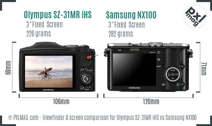 Olympus SZ-31MR iHS vs Samsung NX100 Screen and Viewfinder comparison