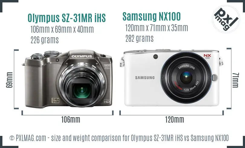 Olympus SZ-31MR iHS vs Samsung NX100 size comparison