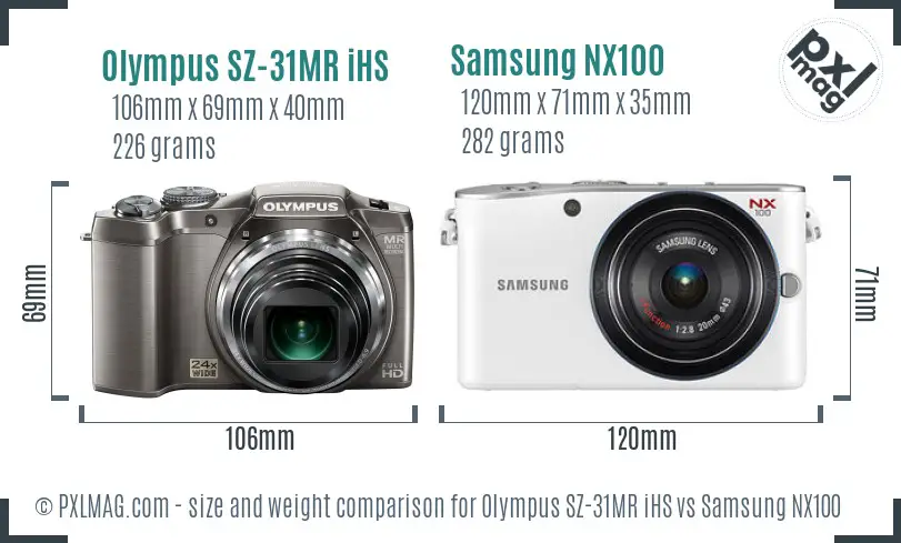 Olympus SZ-31MR iHS vs Samsung NX100 size comparison Olympus SZ-31MR iHS vs Samsung NX100 size comparison