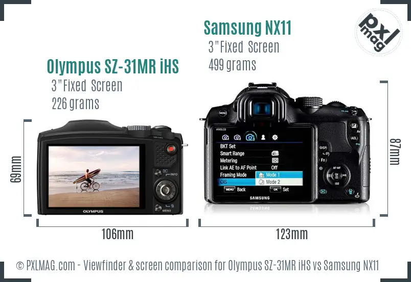 Olympus SZ-31MR iHS vs Samsung NX11 Screen and Viewfinder comparison