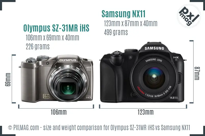 Olympus SZ-31MR iHS vs Samsung NX11 size comparison