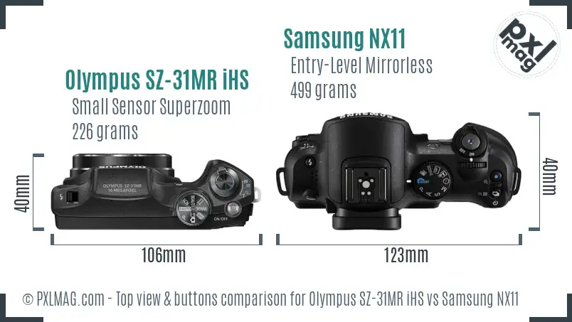 Olympus SZ-31MR iHS vs Samsung NX11 top view buttons comparison