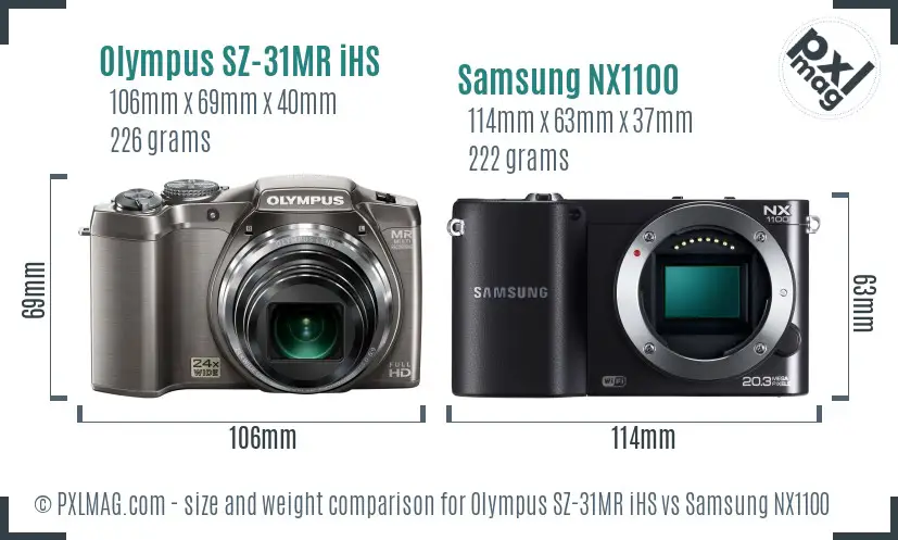Olympus SZ-31MR iHS vs Samsung NX1100 size comparison Olympus SZ-31MR iHS vs Samsung NX1100 size comparison