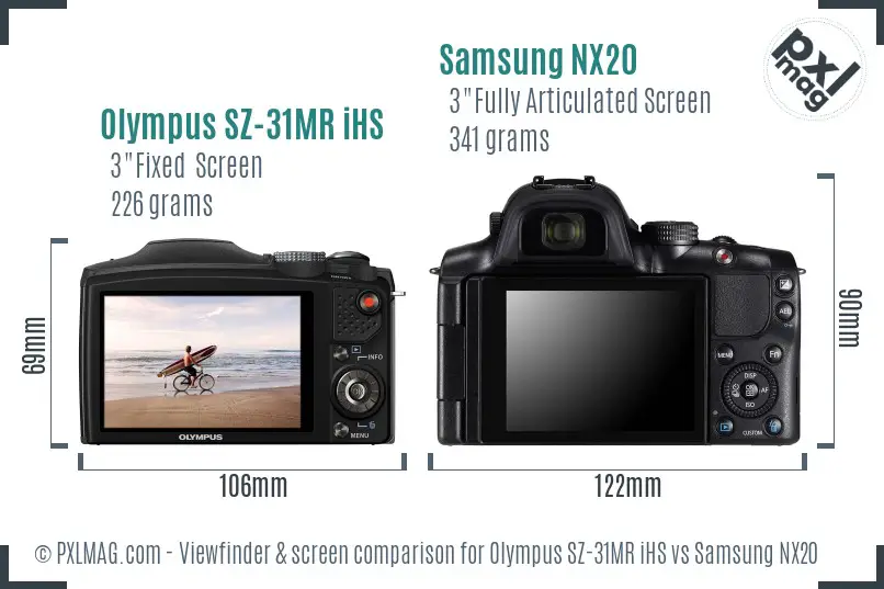 Olympus SZ-31MR iHS vs Samsung NX20 Screen and Viewfinder comparison