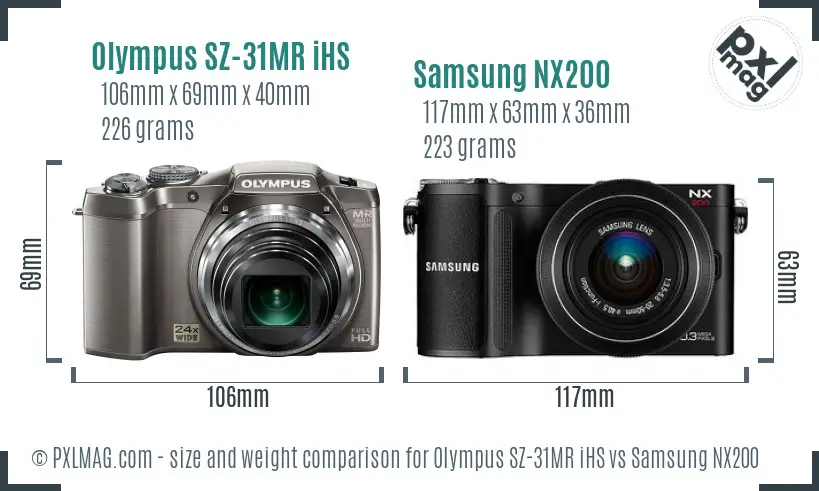 Olympus SZ-31MR iHS vs Samsung NX200 size comparison