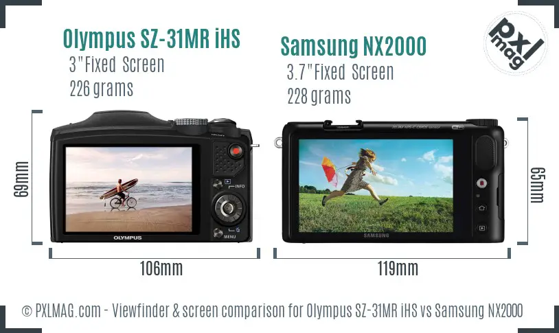 Olympus SZ-31MR iHS vs Samsung NX2000 Screen and Viewfinder comparison