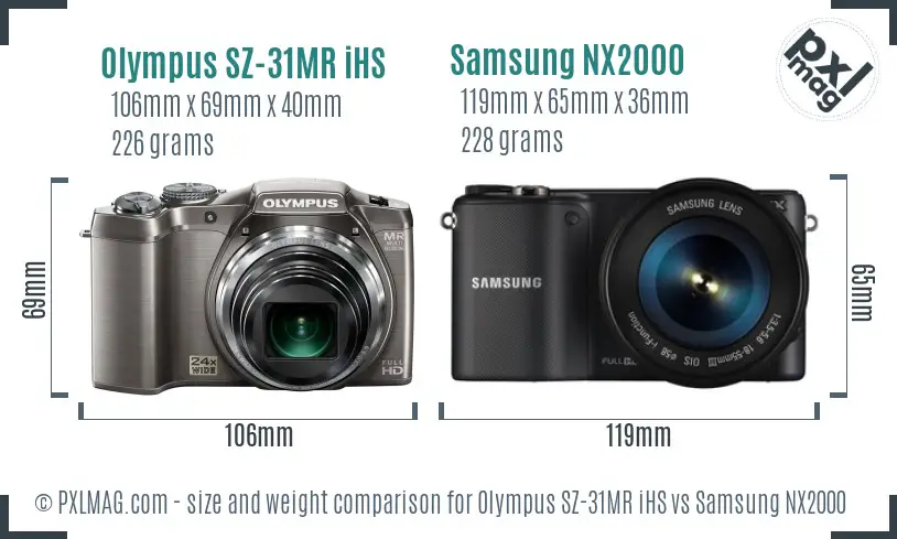 Olympus SZ-31MR iHS vs Samsung NX2000 size comparison