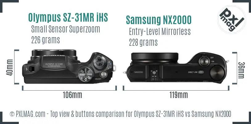 Olympus SZ-31MR iHS vs Samsung NX2000 top view buttons comparison