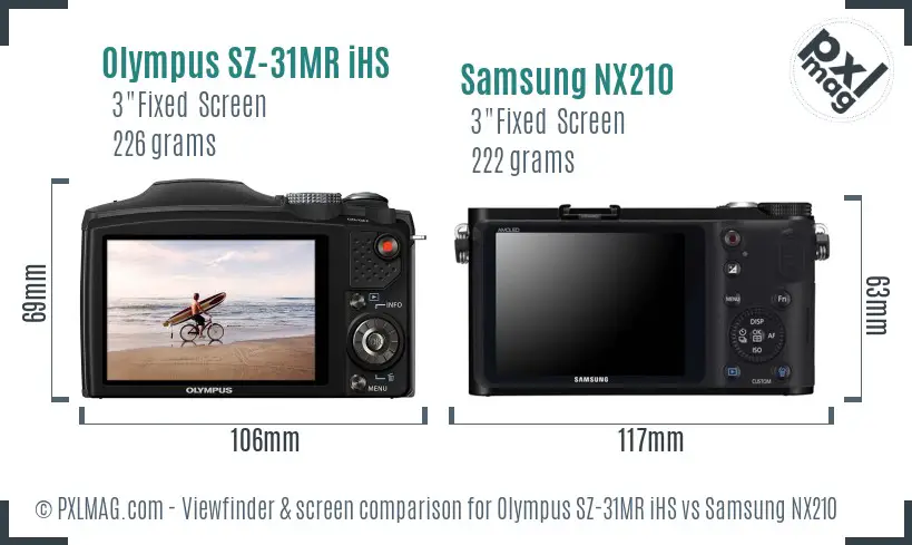 Olympus SZ-31MR iHS vs Samsung NX210 Screen and Viewfinder comparison