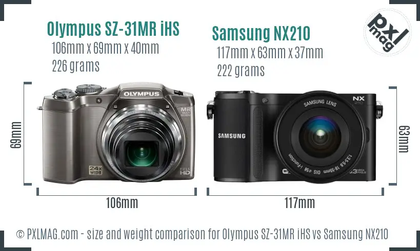 Olympus SZ-31MR iHS vs Samsung NX210 size comparison