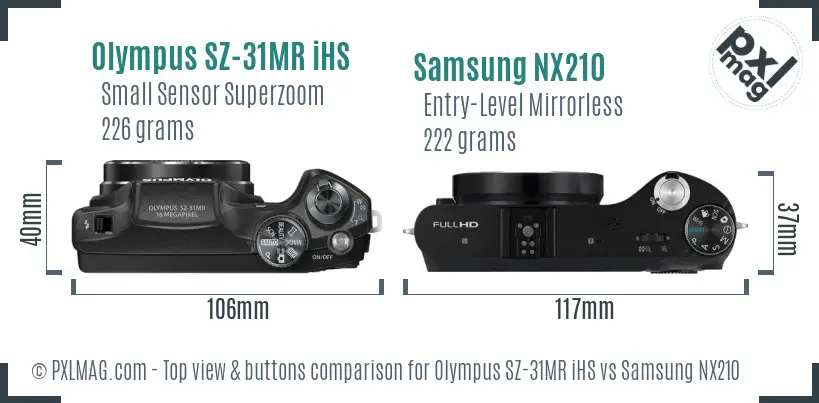 Olympus SZ-31MR iHS vs Samsung NX210 top view buttons comparison