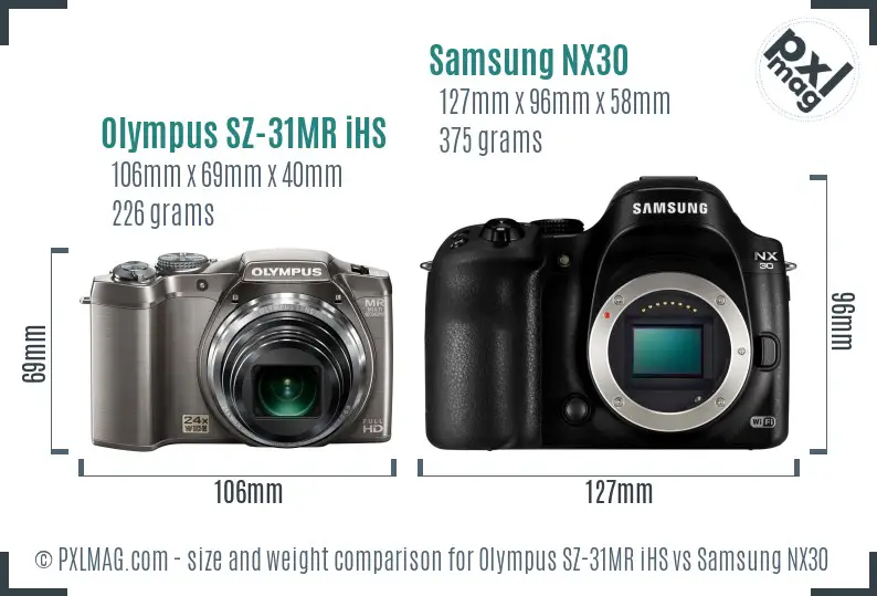 Olympus SZ-31MR iHS vs Samsung NX30 size comparison