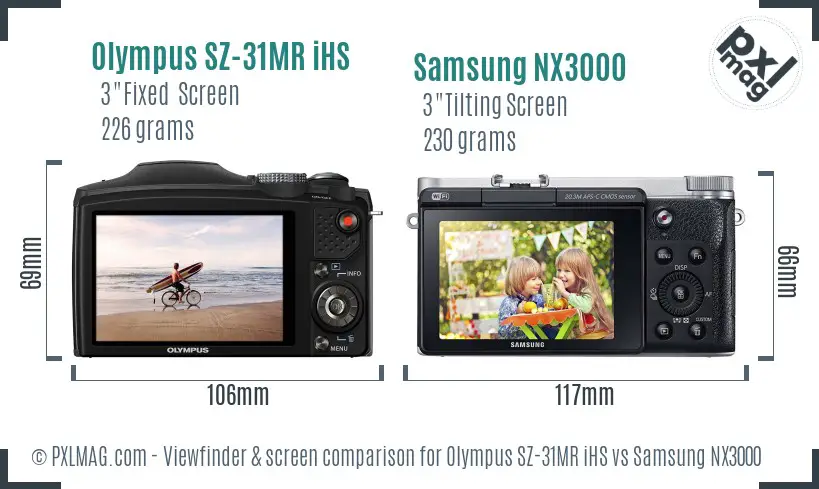 Olympus SZ-31MR iHS vs Samsung NX3000 Screen and Viewfinder comparison