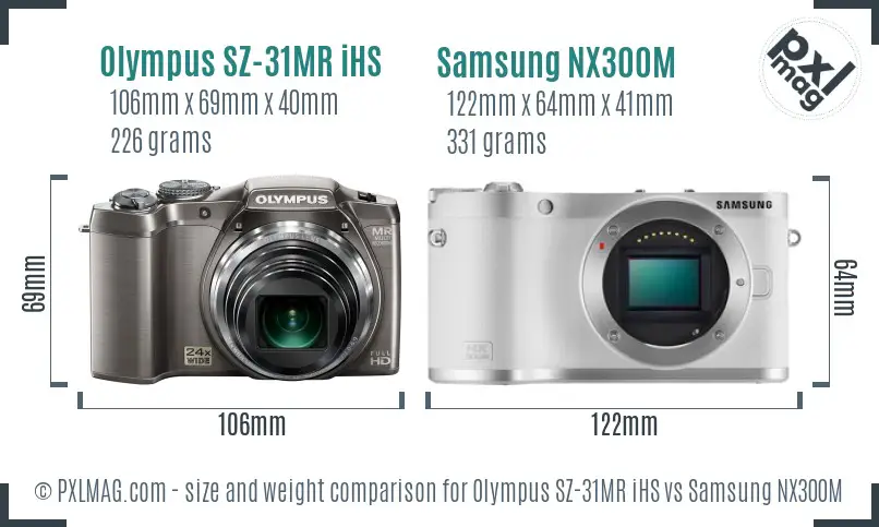 Olympus SZ-31MR iHS vs Samsung NX300M size comparison