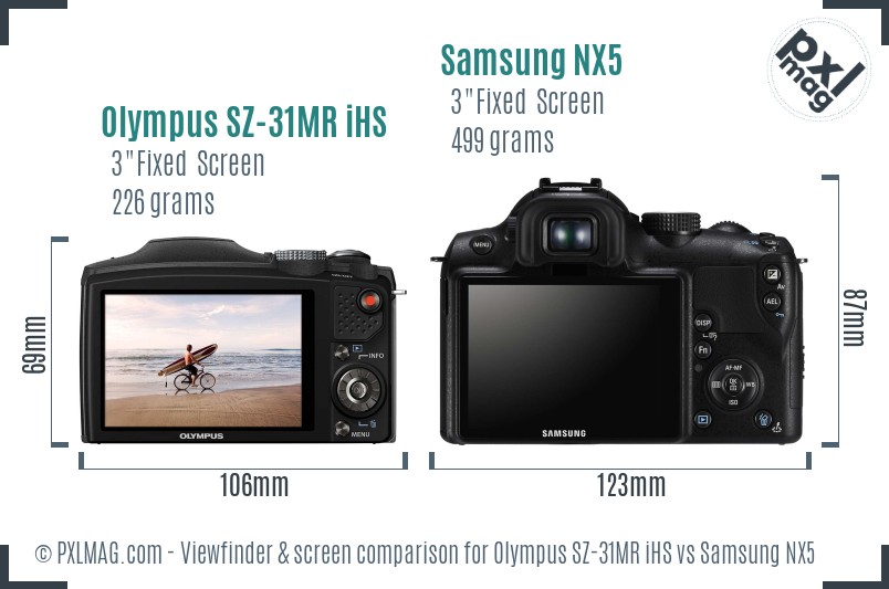 Olympus SZ-31MR iHS vs Samsung NX5 Screen and Viewfinder comparison