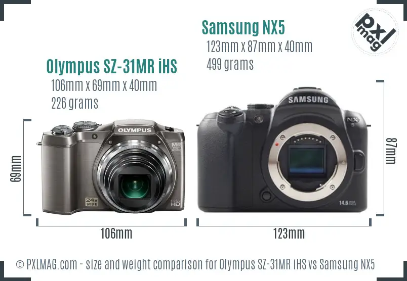 Olympus SZ-31MR iHS vs Samsung NX5 size comparison