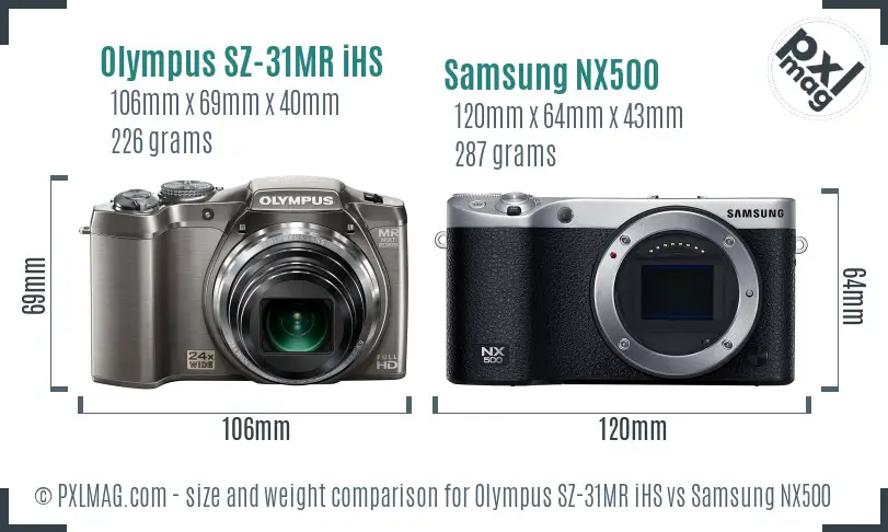 Olympus SZ-31MR iHS vs Samsung NX500 size comparison Olympus SZ-31MR iHS vs Samsung NX500 size comparison