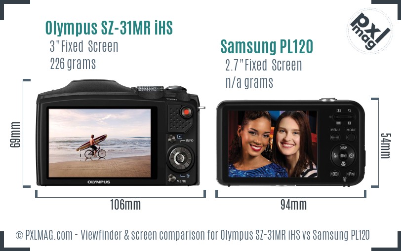 Olympus SZ-31MR iHS vs Samsung PL120 Screen and Viewfinder comparison
