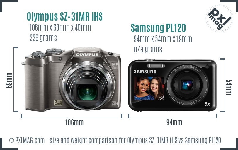 Olympus SZ-31MR iHS vs Samsung PL120 size comparison