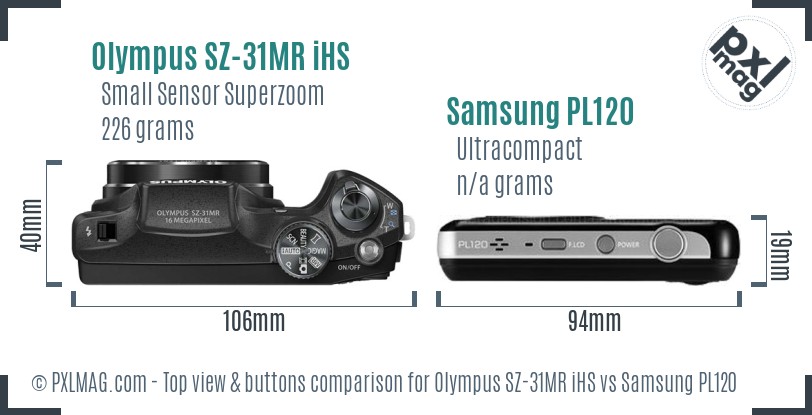 Olympus SZ-31MR iHS vs Samsung PL120 top view buttons comparison