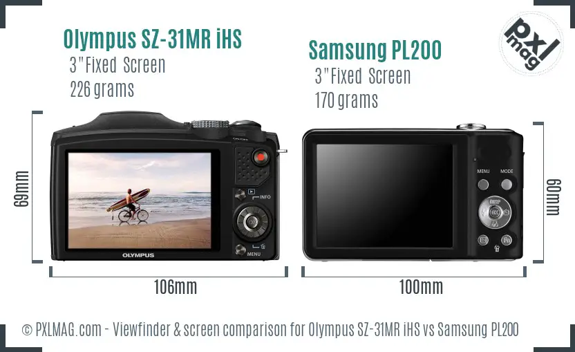 Olympus SZ-31MR iHS vs Samsung PL200 Screen and Viewfinder comparison