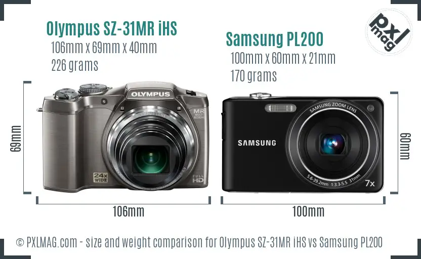 Olympus SZ-31MR iHS vs Samsung PL200 size comparison