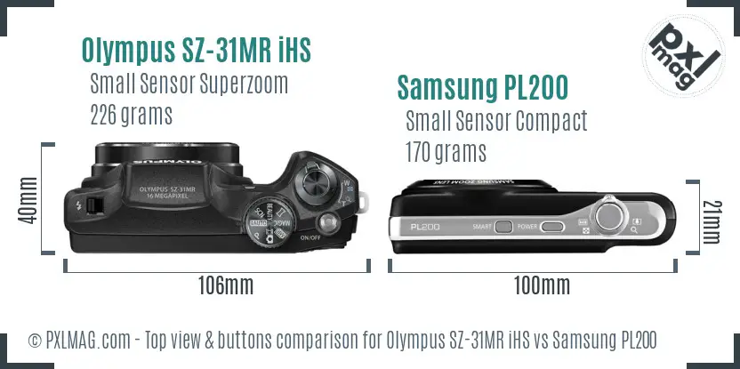 Olympus SZ-31MR iHS vs Samsung PL200 top view buttons comparison